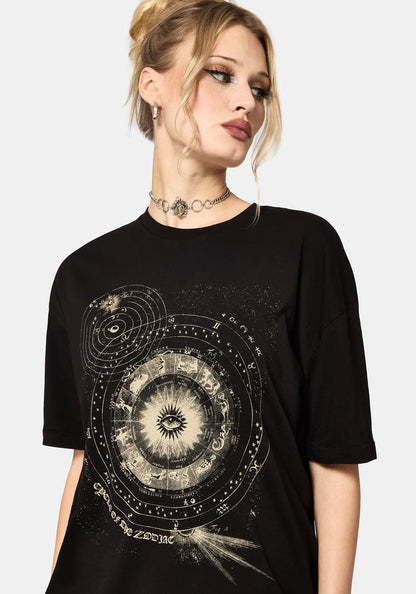 Elise Zodiac Celestial Print Oversized T-Shirt