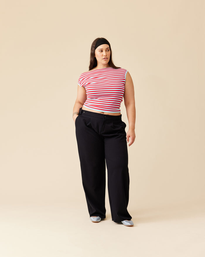 EMMA KNIT TOP RED BLUE STRIPE