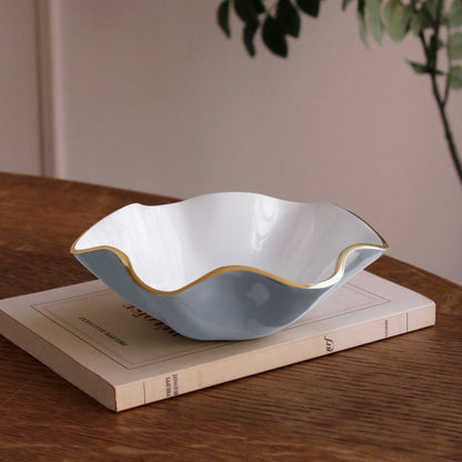 Beatriz Ball Encanto Carola Small Round Bowl Slate and White — Empty bowl on a wooden surface