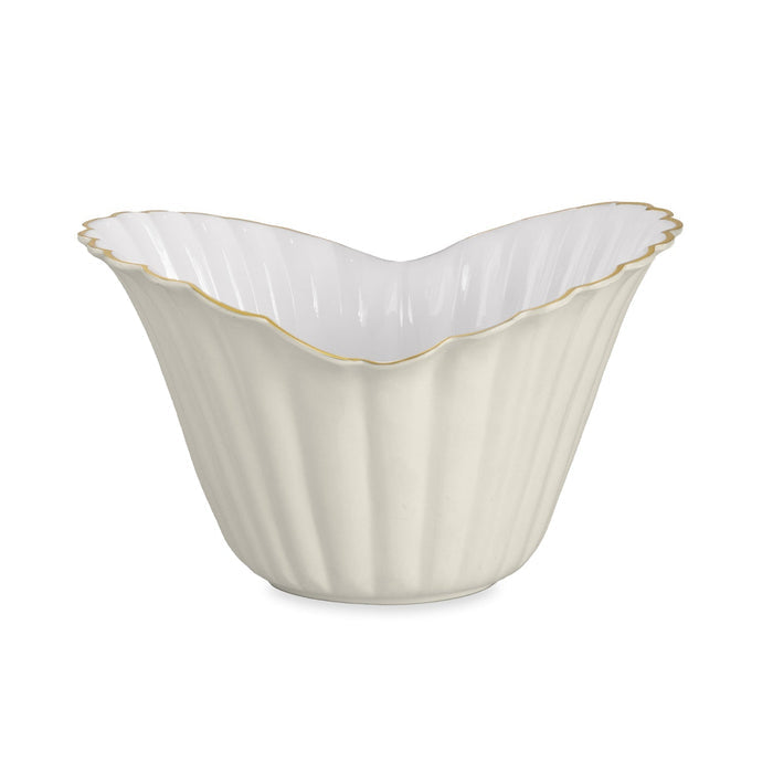 Beatriz Ball Encanto Vienna Large Ice Bucket Cream and White — Cream-and-white fluted ice bucket isolated on white