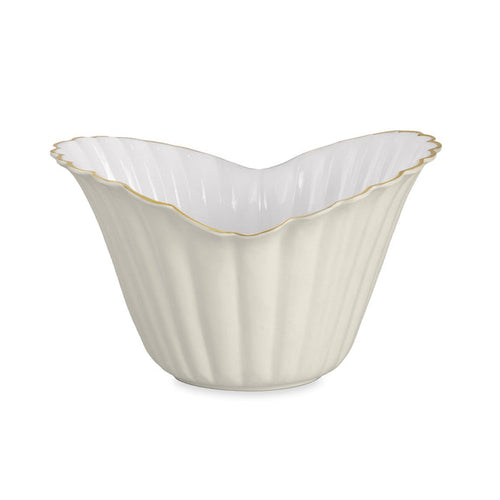 Beatriz Ball Encanto Vienna Large Ice Bucket Cream and White — Cream-and-white fluted ice bucket isolated on white