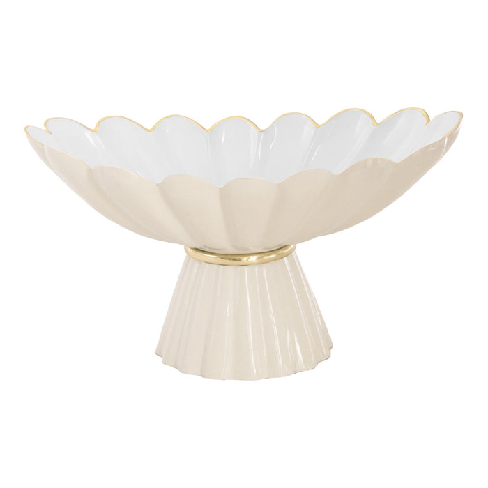 Beatriz Ball Encanto Vintage Hermes Pedestal Cream and White — Cream-and-white pedestal dish isolated on white
