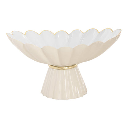 Beatriz Ball Encanto Vintage Hermes Pedestal Cream and White — Cream-and-white pedestal dish isolated on white
