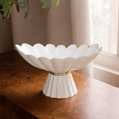 Beatriz Ball Encanto Vintage Hermes Pedestal Cream and White — Empty pedestal on a wooden surface
