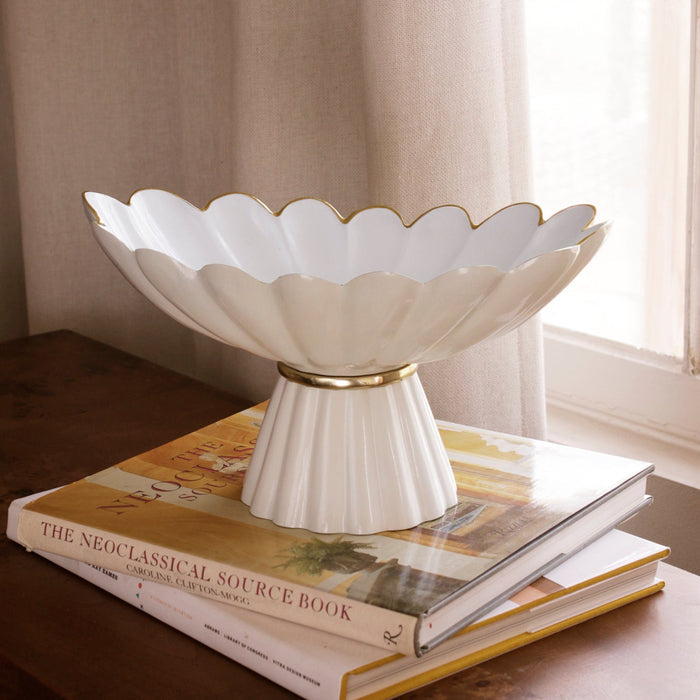 Beatriz Ball Encanto Vintage Hermes Pedestal Cream and White — Empty pedestal on books