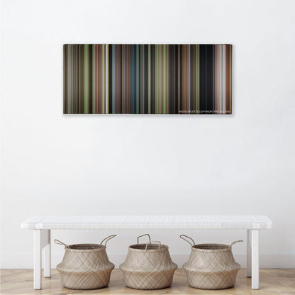 Enola Holmes color palette canvas above a white bench with three woven baskets