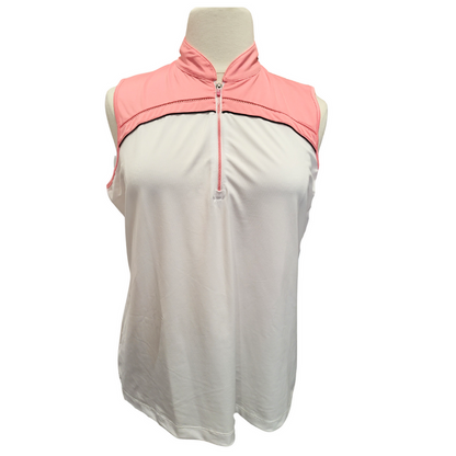 EP NY White & Coral 1/4 Zip Sleeveless Mock Women's Golf Top Size XXL