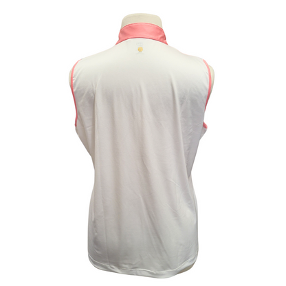 EP NY White & Coral 1/4 Zip Sleeveless Mock Women's Golf Top Size XXL