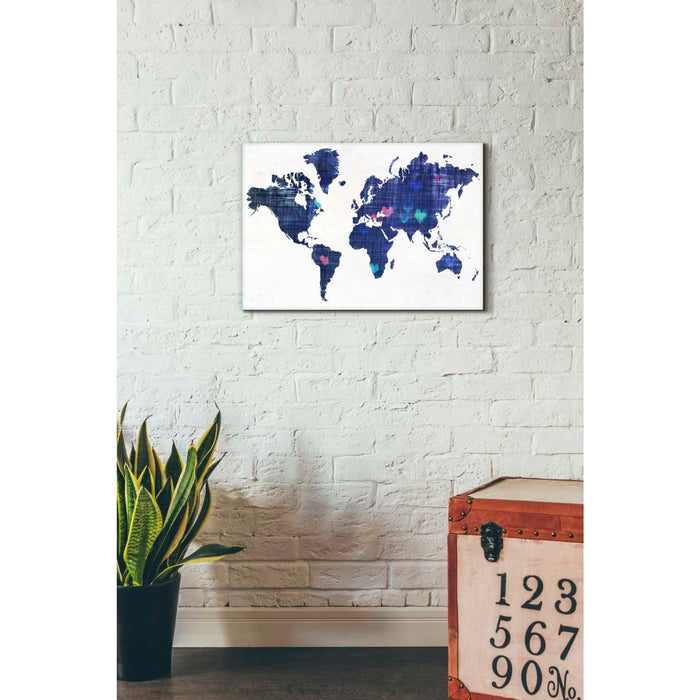 Epic Graffiti 'Hearts World Map 3' by Irena Orlov, Giclee Canvas Wall Art