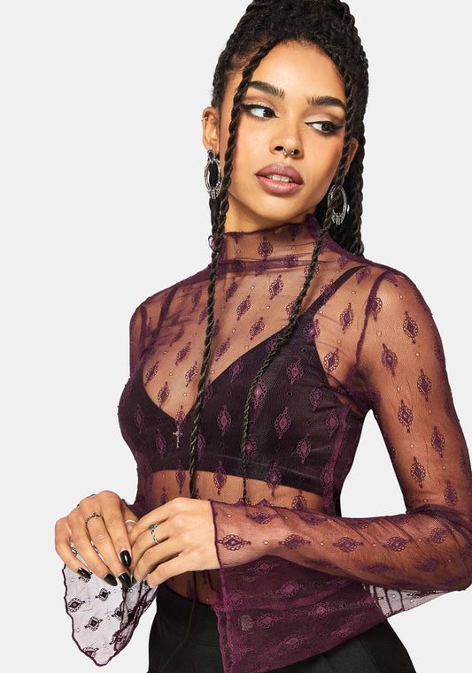 Essendi Long Sleeve Mesh Top - Burgundy