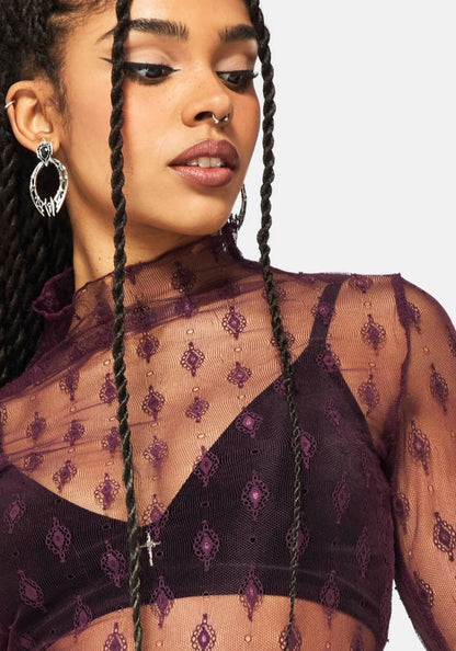 Essendi Long Sleeve Mesh Top - Burgundy