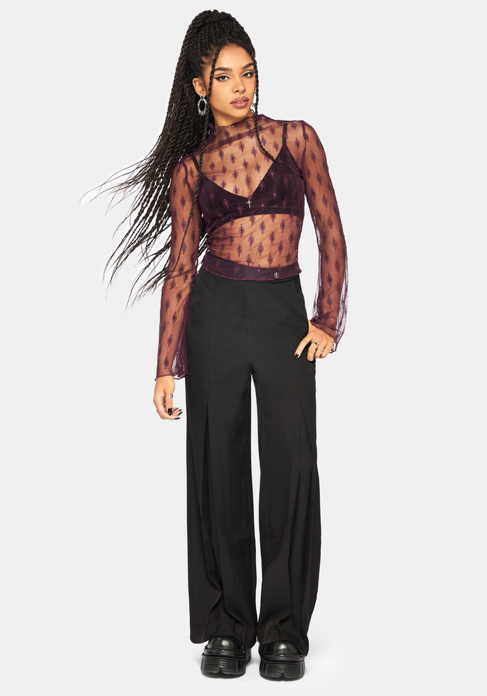 Essendi Long Sleeve Mesh Top - Burgundy
