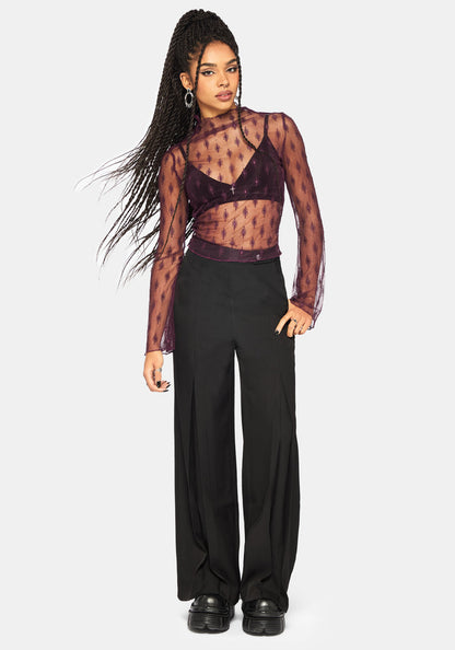 Essendi Long Sleeve Mesh Top - Burgundy