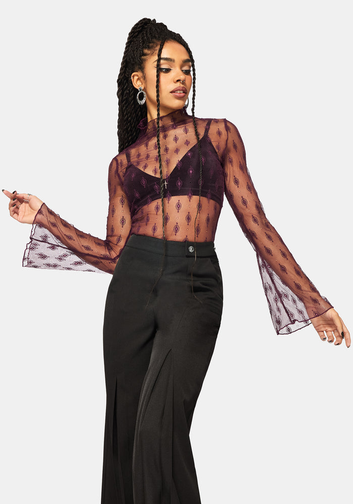 Essendi Long Sleeve Mesh Top - Burgundy