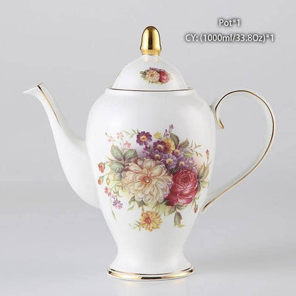 Europe Rose Coffee Bone China Tea Set - Elegant and Delicate Dining Collection