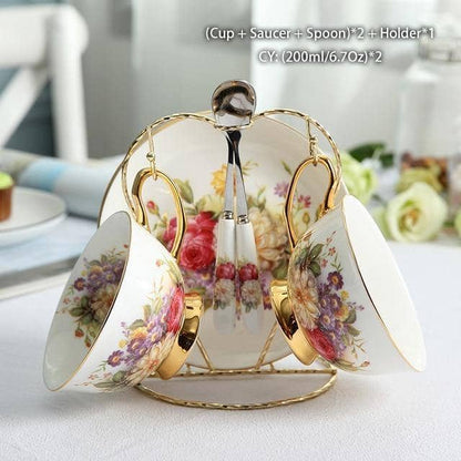 Europe Rose Coffee Bone China Tea Set - Elegant and Delicate Dining Collection