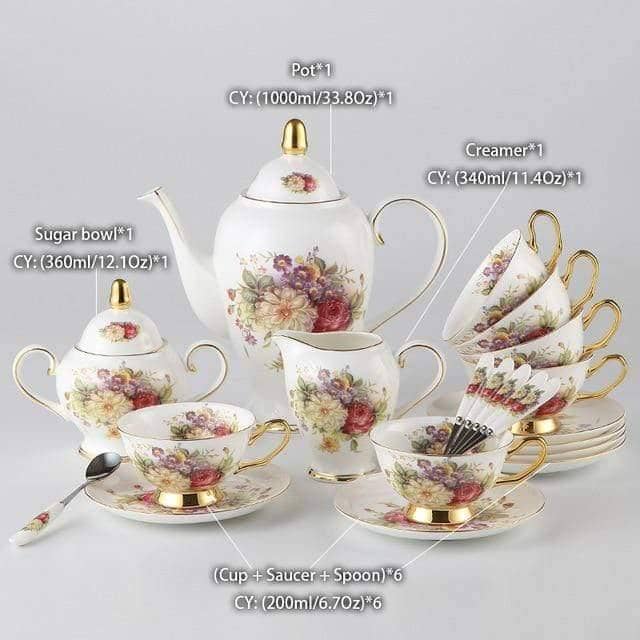Europe Rose Coffee Bone China Tea Set - Elegant and Delicate Dining Collection