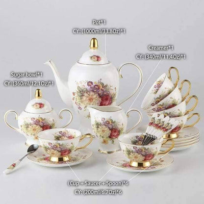 Europe Rose Coffee Bone China Tea Set - Elegant and Delicate Dining Collection