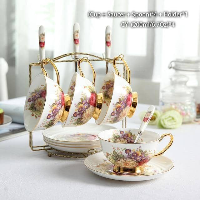 Europe Rose Coffee Bone China Tea Set - Elegant and Delicate Dining Collection