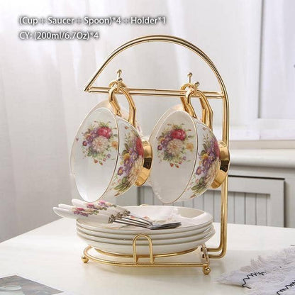 Europe Rose Coffee Bone China Tea Set - Elegant and Delicate Dining Collection