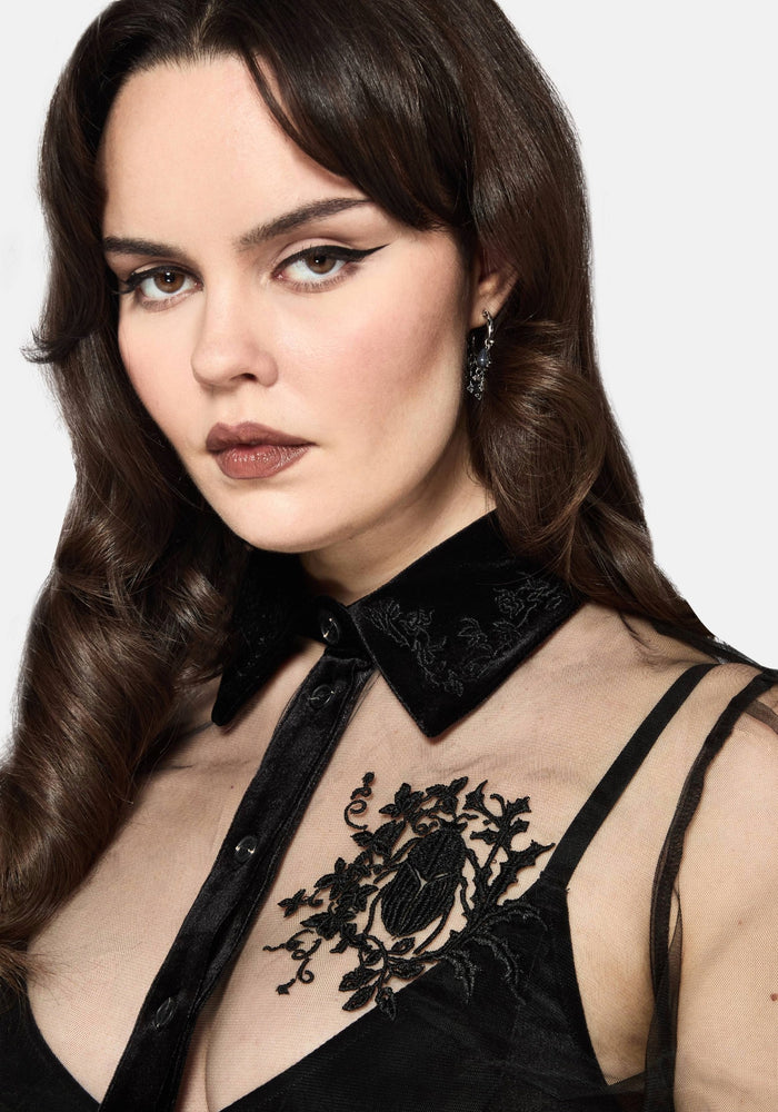 Fen Bug Embroidery Organza Sheer Shirt