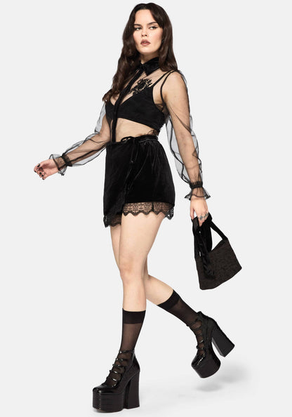 Fen Bug Embroidery Organza Sheer Shirt