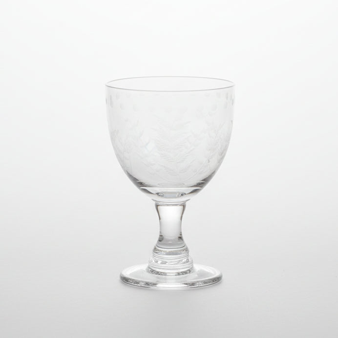 Beatriz Ball Glass Fern with Dots All Purpose — Single fern-etched stemmed goblet isolated on white