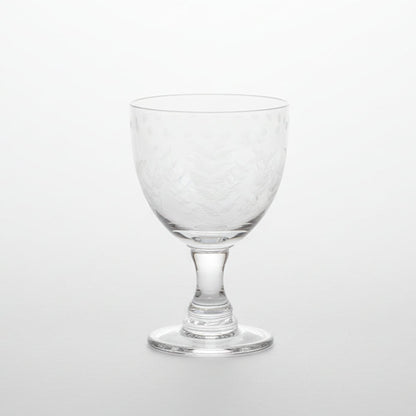 Beatriz Ball Glass Fern with Dots All Purpose — Single fern-etched stemmed goblet isolated on white