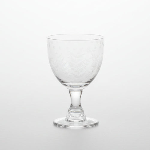 Beatriz Ball Glass Fern with Dots All Purpose — Single fern-etched stemmed goblet isolated on white