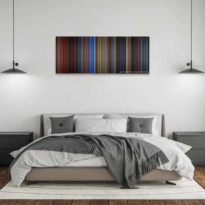Final Destination 3 color palette canvas above a bed, between two black pendant lamps