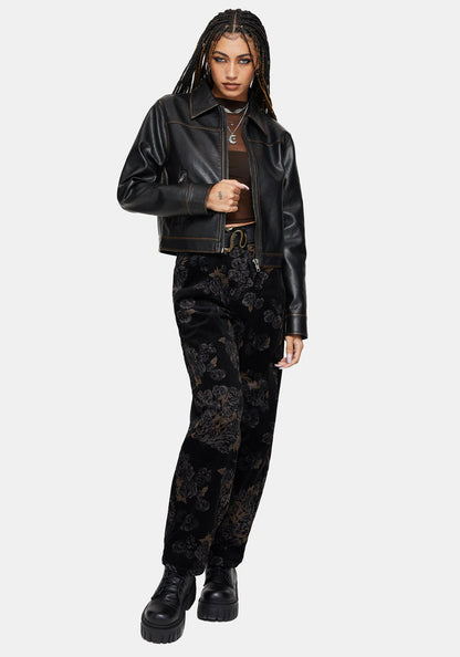 Fleur Printed Cord Barrel Leg Trouser