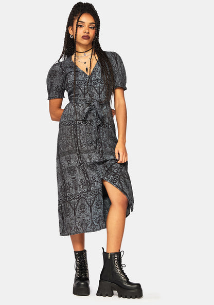 Fracture Cathedral Print Button Down Midi Dress