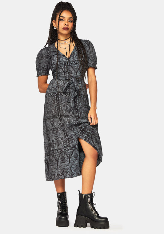 Fracture Cathedral Print Button Down Midi Dress