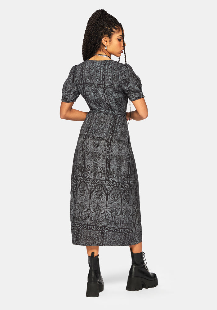 Fracture Cathedral Print Button Down Midi Dress