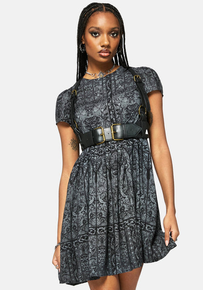 Fracture Cathedral Print Smock Mini Dress