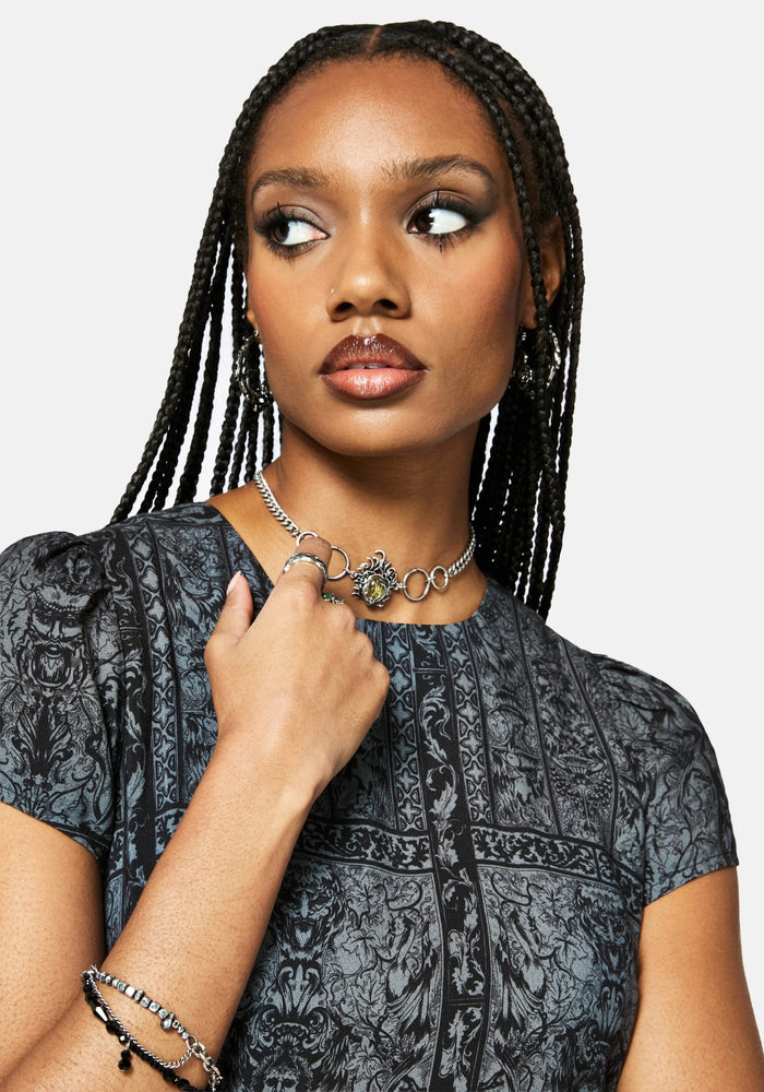Fracture Cathedral Print Smock Mini Dress