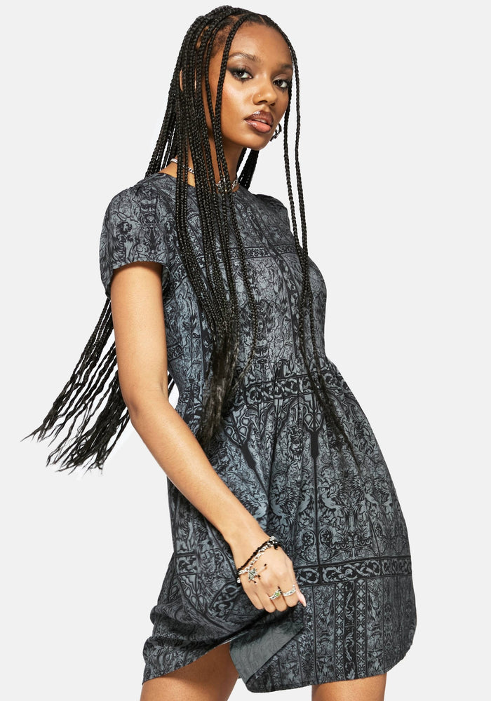 Fracture Cathedral Print Smock Mini Dress