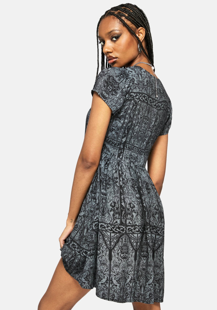 Fracture Cathedral Print Smock Mini Dress