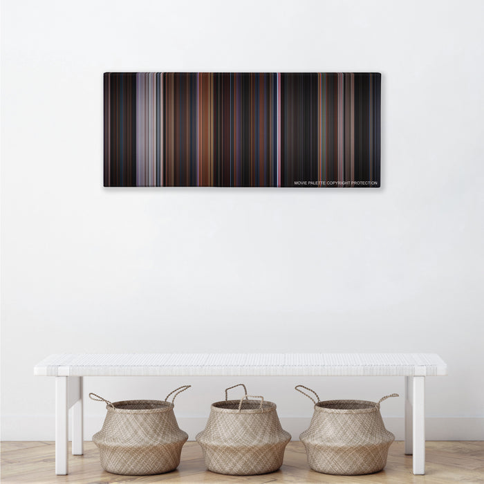 Friday the 13th Part VIII: Jason Takes Manhattan color palette canvas above a white bench with three woven baskets