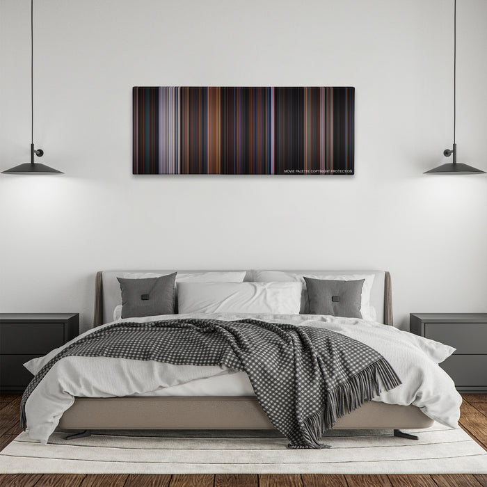 Friday the 13th Part VIII: Jason Takes Manhattan color palette canvas above a bed, between two black pendant lamps