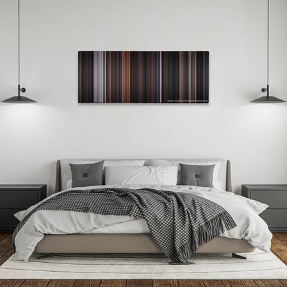 Friday the 13th Part VIII: Jason Takes Manhattan color palette canvas above a bed, between two black pendant lamps