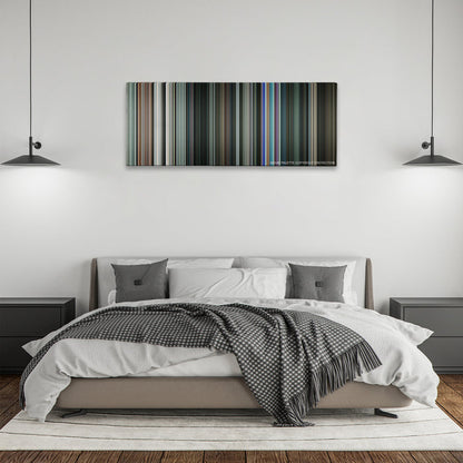 Gamer color palette canvas above a bed, between two black pendant lamps