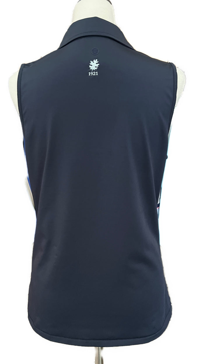 G/Fore Women's Multi V Navy/White/Blue Sleeveless Golf Polo Size L MSP$110