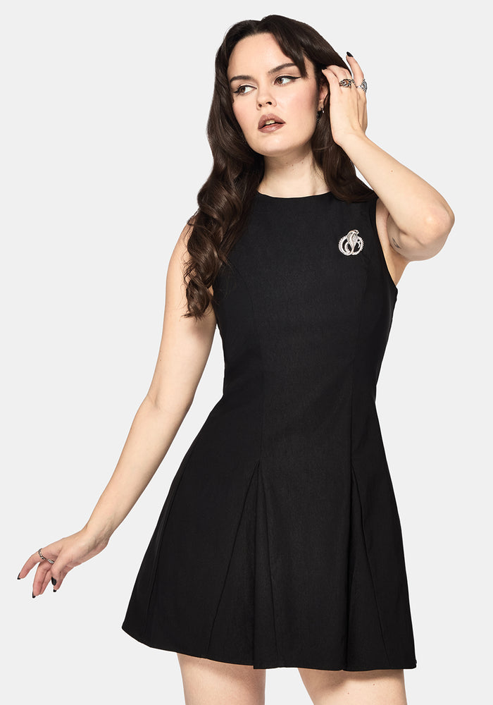Glasmere Godet Snake Brooch Mini Dress
