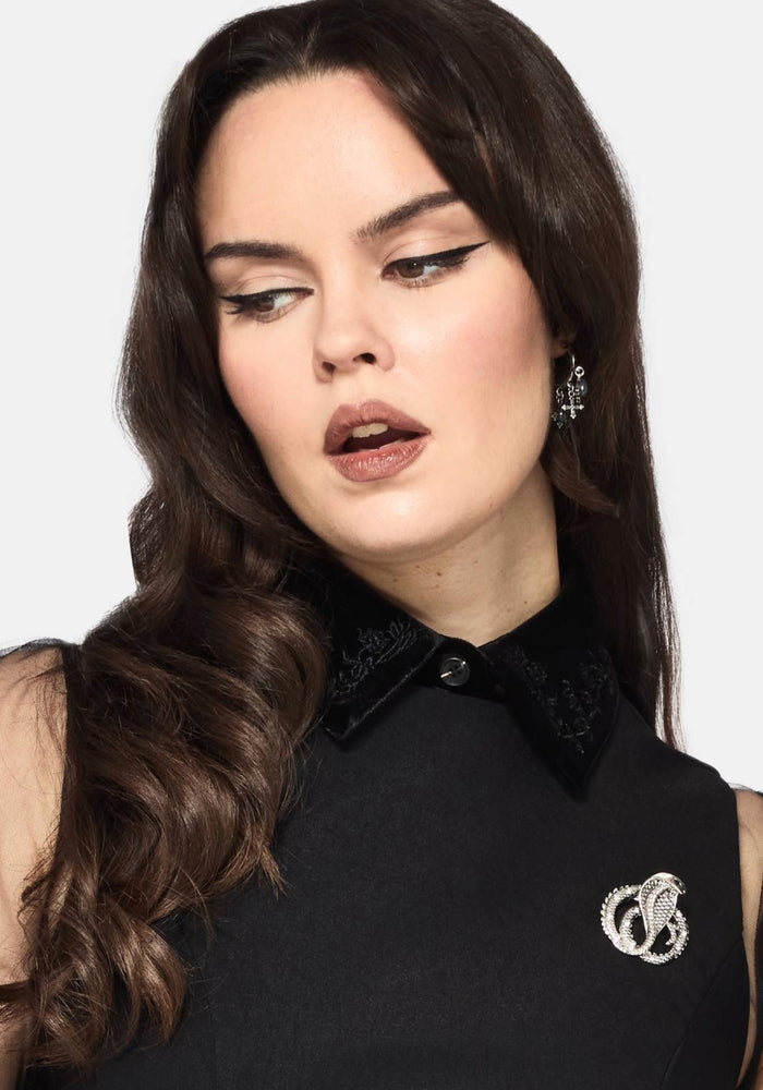 Glasmere Godet Snake Brooch Mini Dress