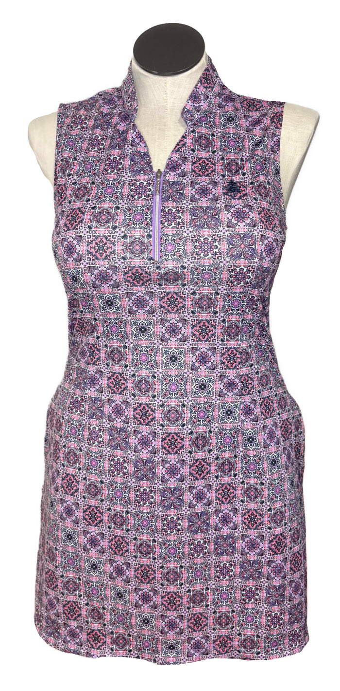 Greg Norman Play Dry Purple Mosaic Print Dress Size L