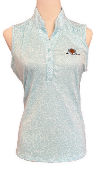 Greg Norman Women's Aqua Heathered Dot Sleeveless Golf Polo w/ Logo MSP$66