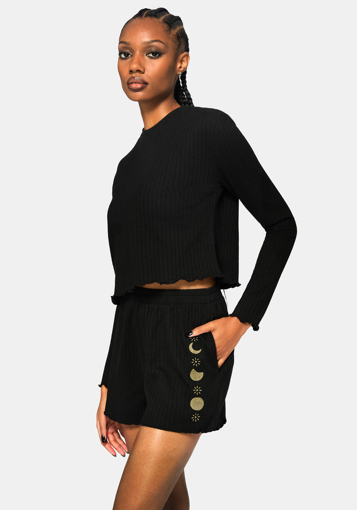 Griffinfly Embroidered Lettuce Hem Pyjama Short