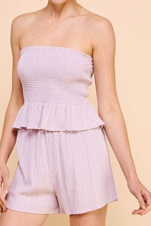 Hazel Bamboo Woven Smocked Tube Top with Ruffle Trim
