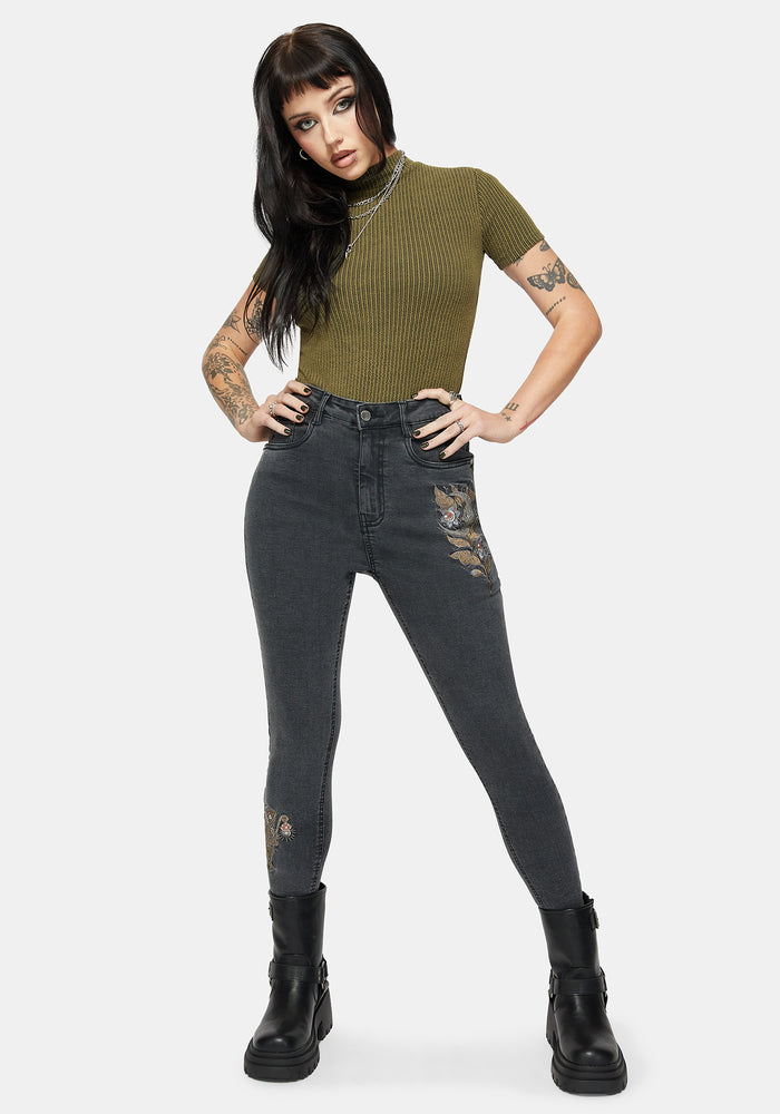Hexborn Baba Yaga Embroidered Denim Skinny Jean